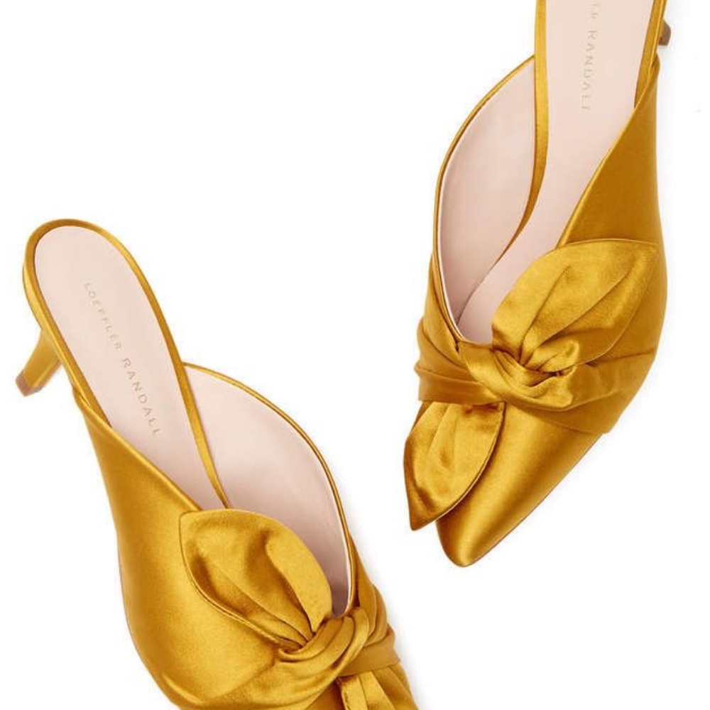 Loeffler Randall Gold Satin Bow Mules
